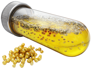 Chemical reaction experiment in lab science content close-up view. Isolated on transparent background, png.