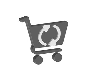 Simple 3D icon of a shopping cart with round arrows, refresh purchase, transparent background PNG format