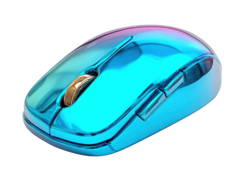 Close-up photography of innovative wireless mouse for home office. Isolated on transparent background, png.