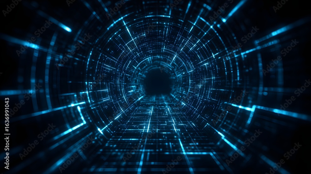 Aufkleber digital tunnel with glowing network pathways.