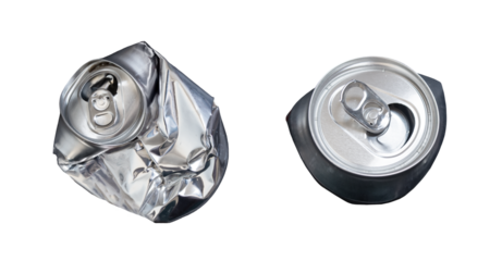 2 crushed aluminum cans on a transparent background PNG