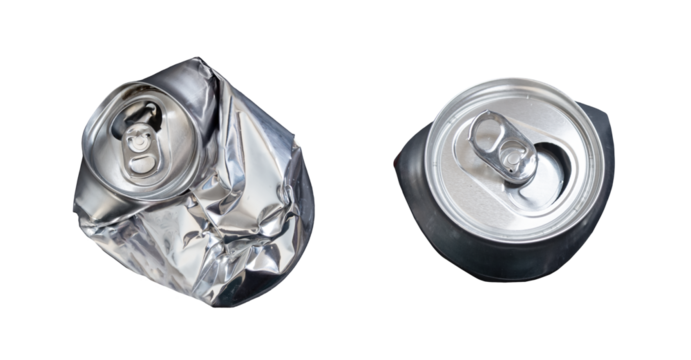 2 crushed aluminum cans on a transparent background PNG