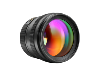 Photography equipment lens studio product showcase close-up. Isolated on transparent background, png.