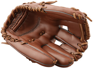 Baseball glove action outdoor sports field equipment close-up. Isolated on transparent background, png.