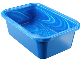 Blue plastic storage container organized home essentials. Isolated on transparent background, png.
