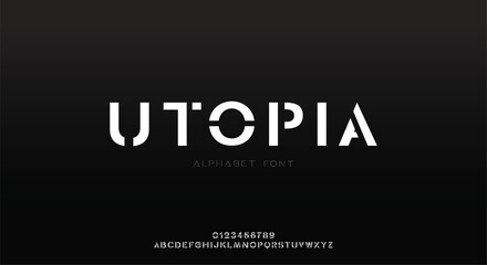 Utopia,  Minimal modern logo alphabet fonts. Typography minimalist urban sana serif digital fashion future creative logos fonts. vector illustration
