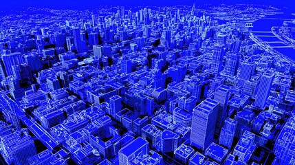 Obraz premium Detailed city skyline outlined in vibrant blue.