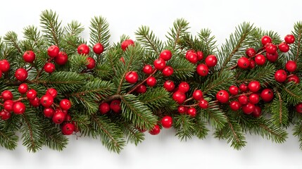 Festive garland of pine boughs and red berries.