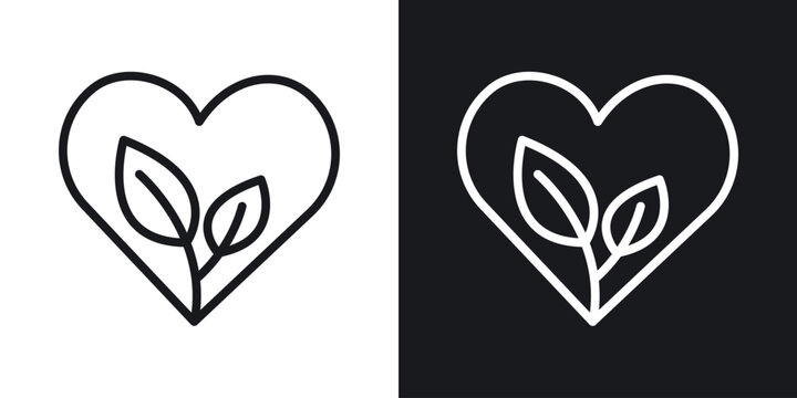 Leaf heart vector icon. Design graphic in outline style illustration.