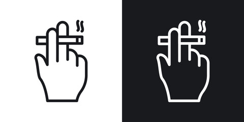 Obraz premium Hand holding cigarette vector icon. Design graphic in outline style illustration.