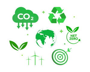 Eco-friendly and green energy concept with multiple shapes floating, transparent png design