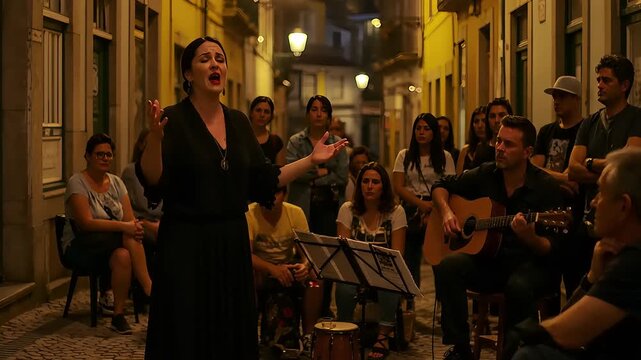 Soulful Fado singer performs in Lisbon street