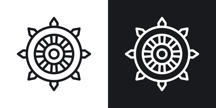 Dharmachakra vector icon. Design graphic in outline style illustration.