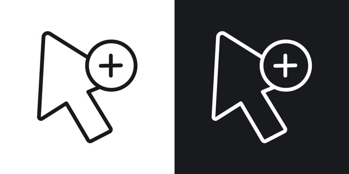 Cursor plus vector icon. Design graphic in outline style illustration.