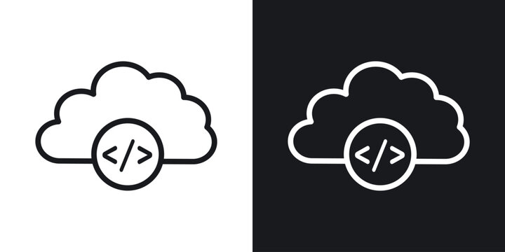 Cloud code vector icon. Design graphic in outline style illustration.