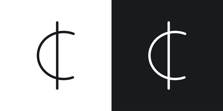 Cedi sign vector icon. Design graphic in outline style illustration.