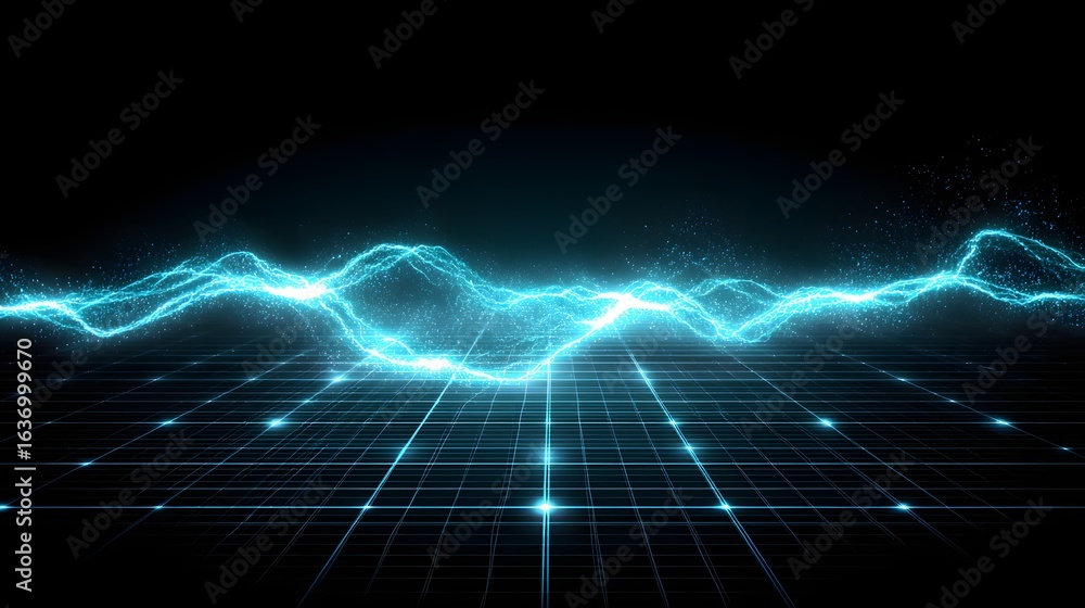 Poster digital grid with turquoise abstract wave pattern.