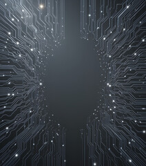 Deep Learning Visualization with Dark Gray Circuitboard Background and Glowing Lines

