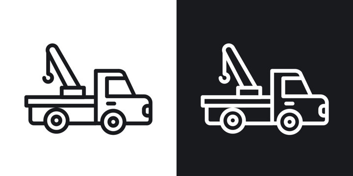 Tow truck vector icon. Design graphic in outline style illustration.