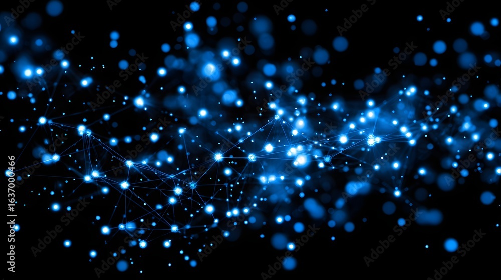 Poster abstract digital network design with glowing points and lines.