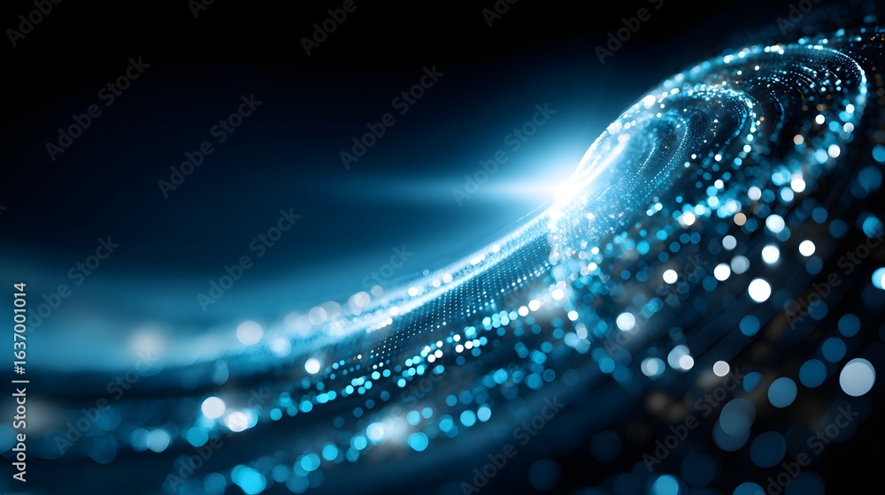 Poster abstract digital design with swirling particles.