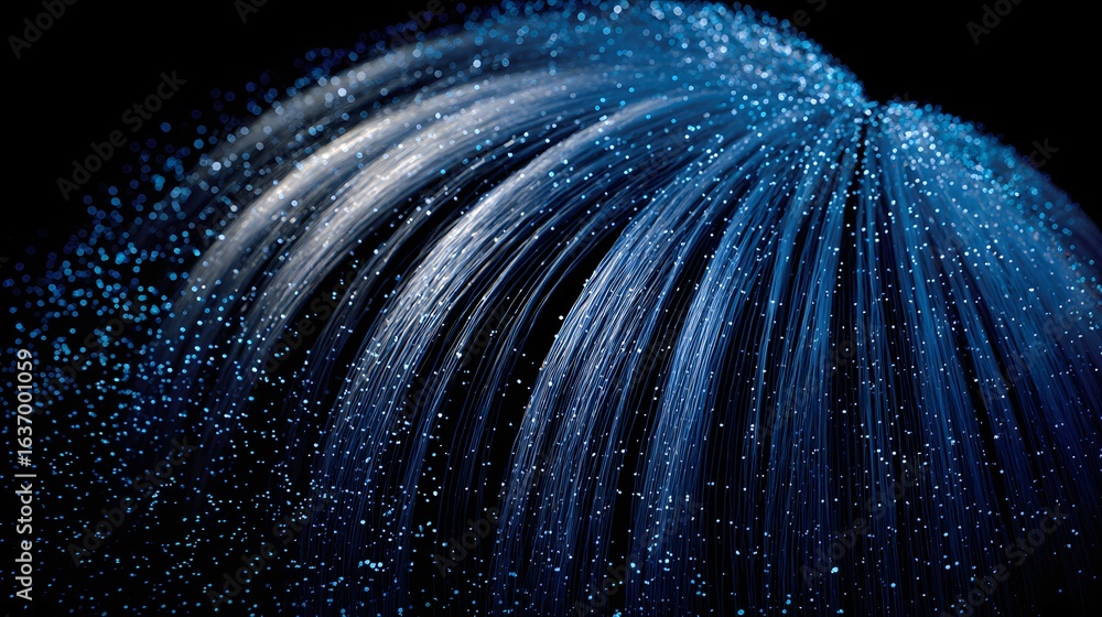 Poster abstract design with flowing lines and shimmering particles.