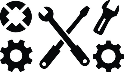Tool icon vector set. Maintenance tools with wrench, gear, spanner, hammer and screwdriver symbol illustration for fix and repair concept.