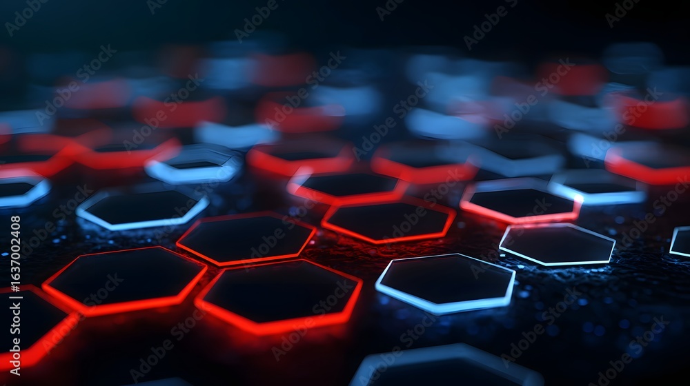 Poster abstract geometric pattern of glowing hexagons.