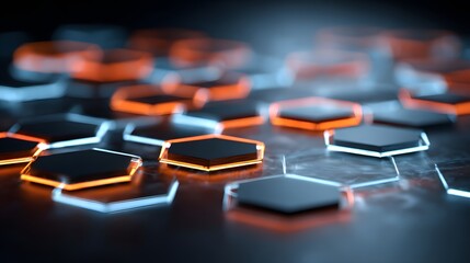 Obraz premium Hexagonal geometric shapes with glowing outlines.
