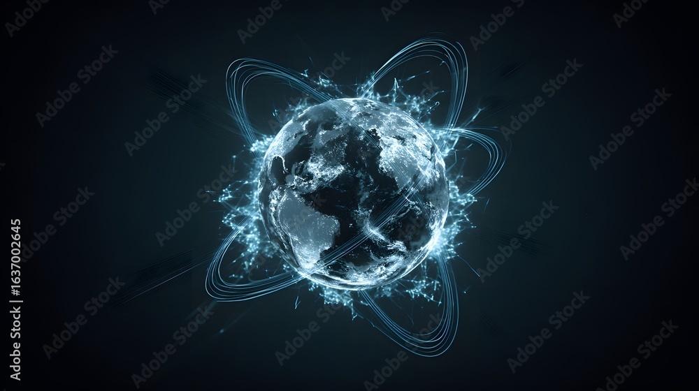 Poster digital representation of the earth with luminous lines.