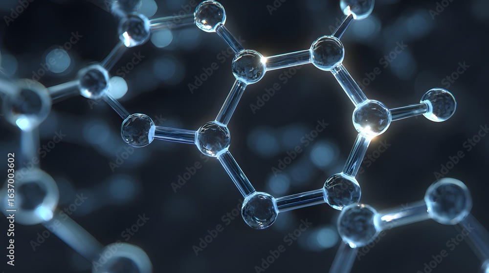 Poster close-up view of interconnected molecular structures.
