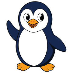 Obraz premium Cute cartoon penguin waving hello isolated on white background