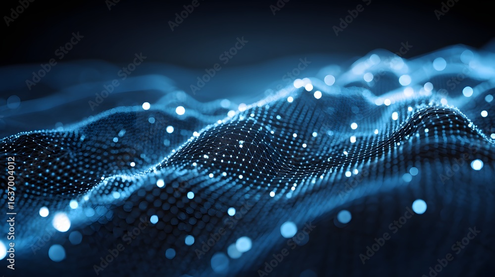 Poster abstract digital wave pattern with glowing points.