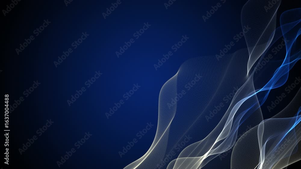 Poster futuristic video animation with particle wave object in slow motion and space for text, 4096x2304 lo