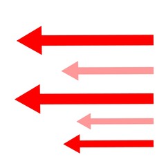 左方向に進行する複数の矢印(赤)