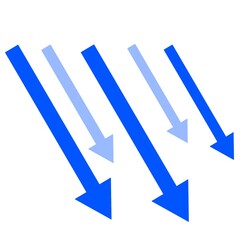 勢いよく下降する5本の矢印(青)