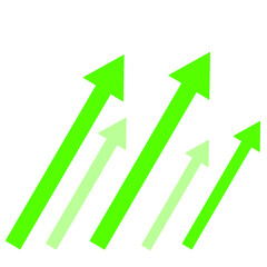 勢いよく上昇する5本の矢印(緑)