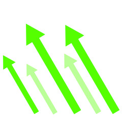勢いよく上昇する5本の矢印(緑)