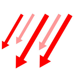 勢いよく下降する5本の矢印(赤)