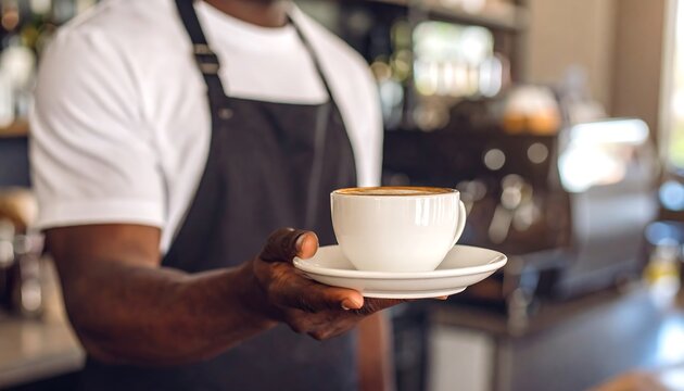 Barista serving latte