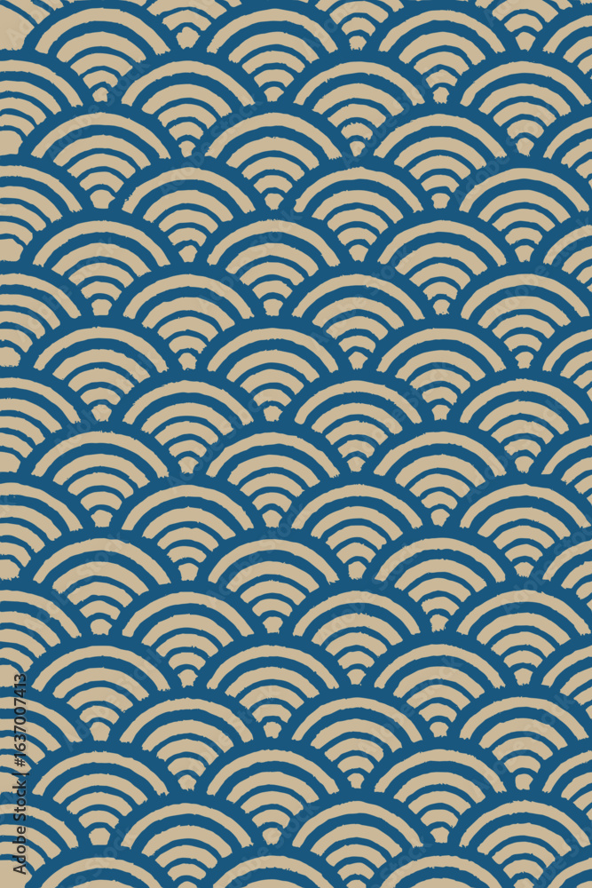 Poster an intricate pattern of elegant, ocean-inspired wave crests forms a mesmerizing design, evoking a se