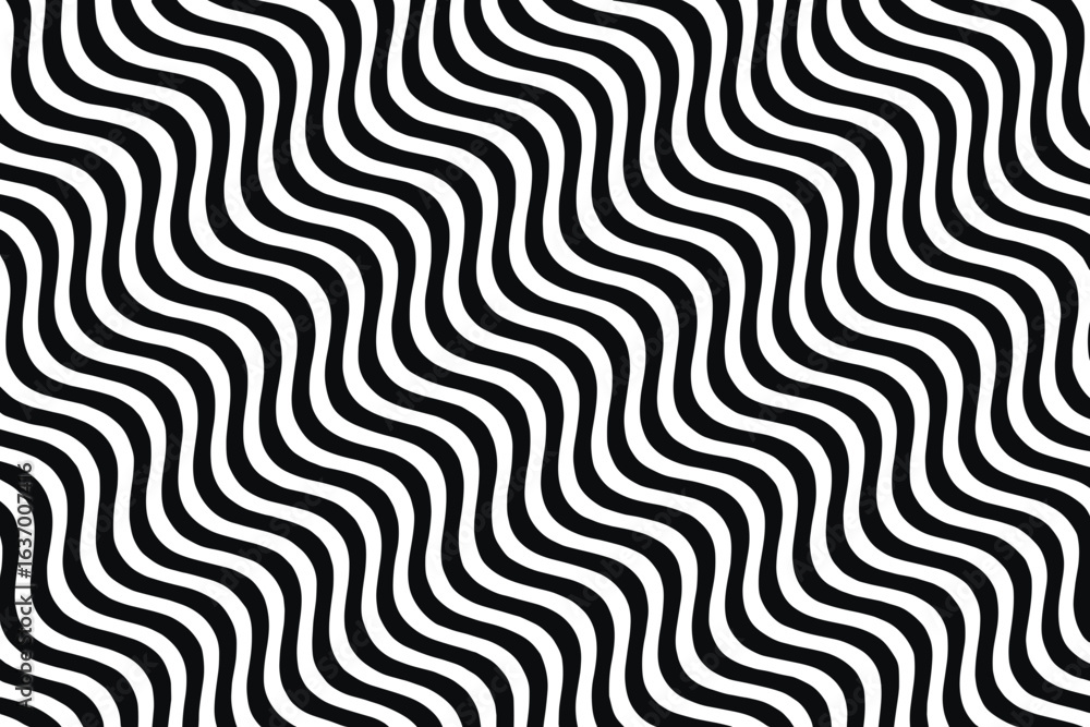 Poster a mesmerizing optical illusion created by a repeated black and white wavy line pattern, providing a 