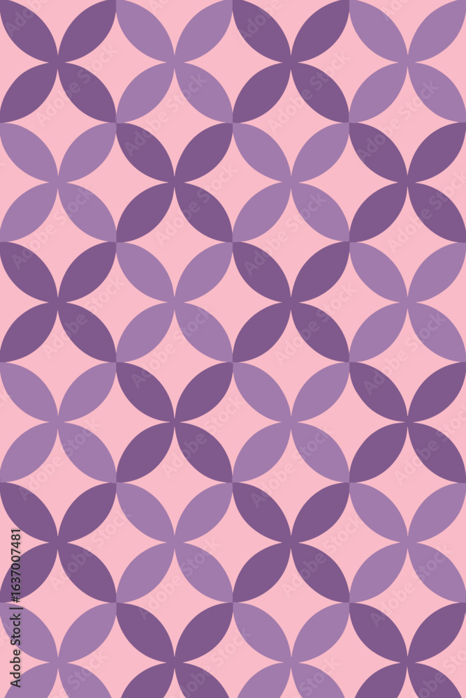 Poster a geometric pattern of overlapping floral shapes in various shades of purple forms a captivating des
