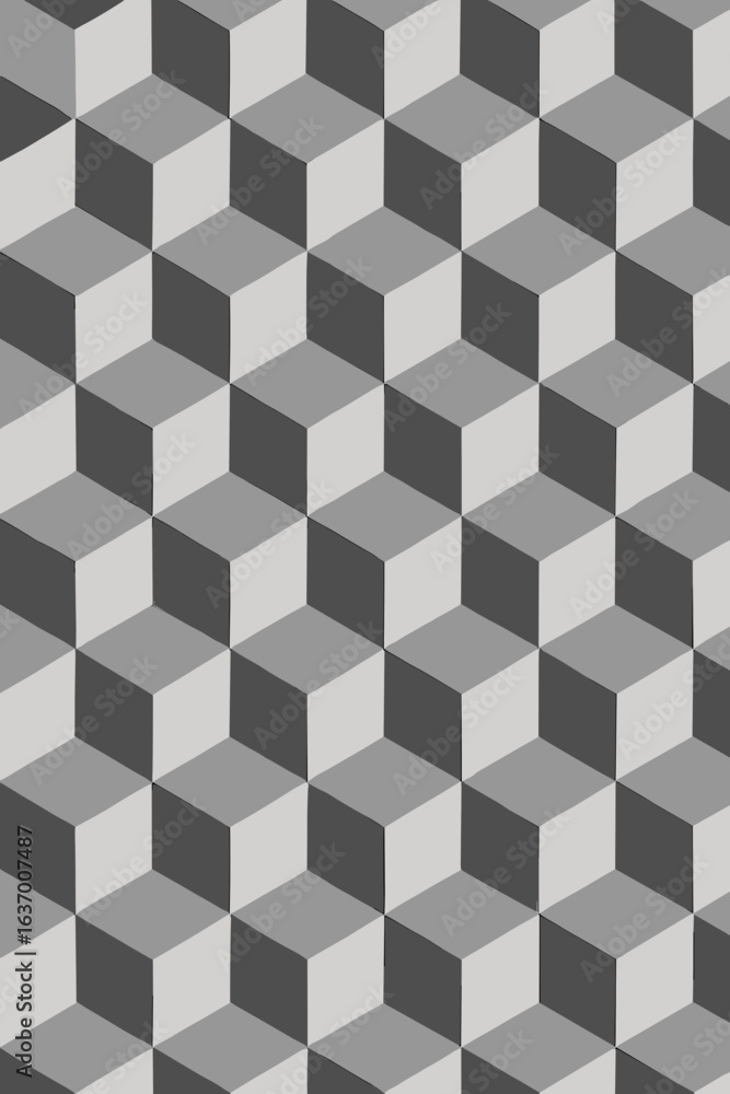 Poster an abstract isometric pattern of cubes in varying shades of gray creates a visually dynamic, three-d
