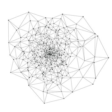 Complex geometric spiral network with interconnected lines and nodes ideal for technology backgrounds science presentations or digital design projects isolated on white background vector illustration