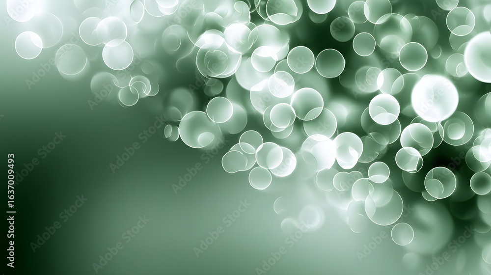 Poster abstract design with softly focused circles in muted greens and whites.