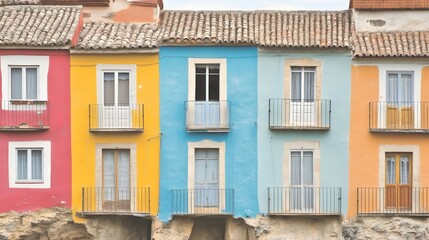 Vibrant Colorful Houses Row Mediterranean Architecture Facade