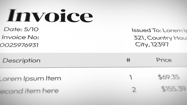 Invoice written on the paper close up 4k footage, business, finance, detail, description.