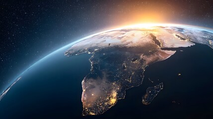Earth's surface viewed from space, highlighting African continent.