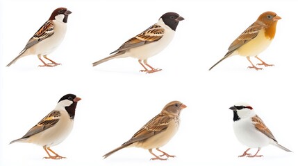House sparrow bird in various poses including flying and perching natural wildlife transparent background